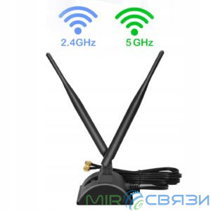 Антена WiFi дводіапазонна 2.4 ГГц / 5.8 ГГц 6dBi RP-SMA з магнітною основою